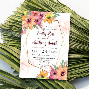 Yellow, Orange And Pink Floral Wedding Invitation