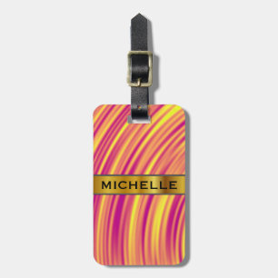 Yellow, Orange and Purple Curved Ripples Pattern Luggage Tag