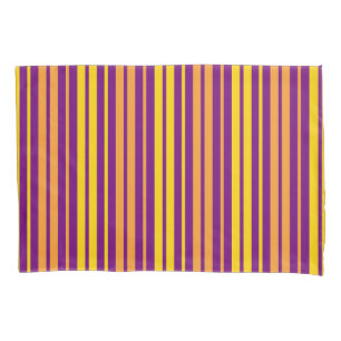 Yellow Orange and Purple Vertical Stripes Pattern Pillowcase