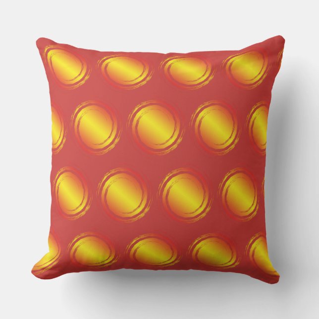 Yellow Orange and Red Polka Dots Circle Sun Summer Throw Pillow (Front)