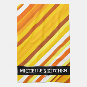 Yellow, Orange and White Sunset-Inspired Stripes Kitchen Towel