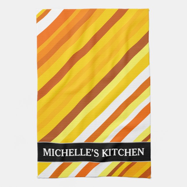 Yellow, Orange and White Sunset-Inspired Stripes Kitchen Towel (Vertical)