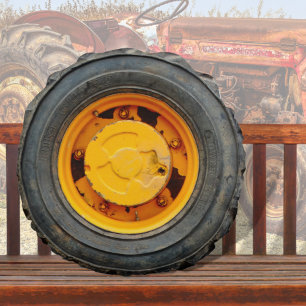 yellow orange antique car flat tire round pillow