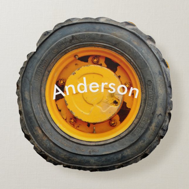 yellow orange antique car flat tire round pillow (Front)