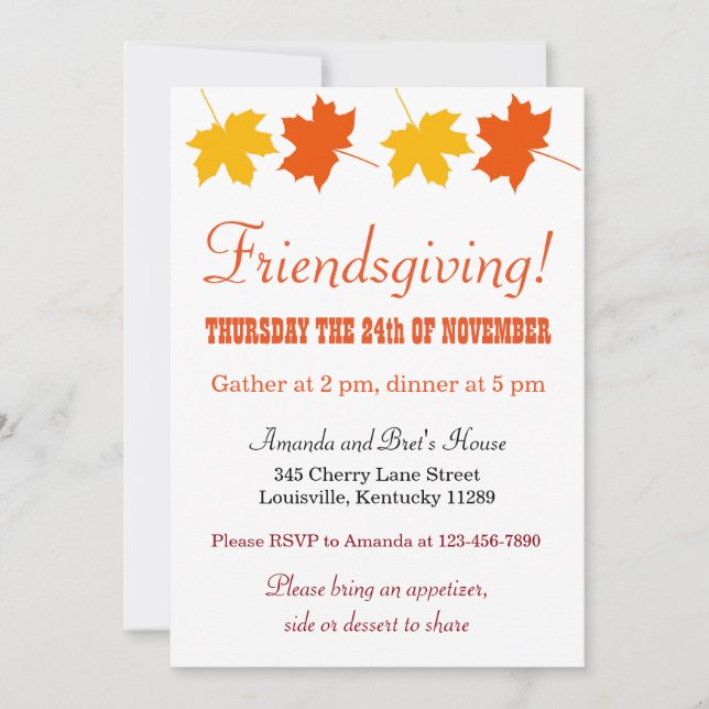 Yellow Orange Autumn Leaves Friendsgiving Invitation (Front)