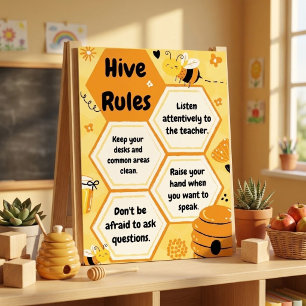 Yellow Orange Bee Theme Classroom Rules Custom Poster