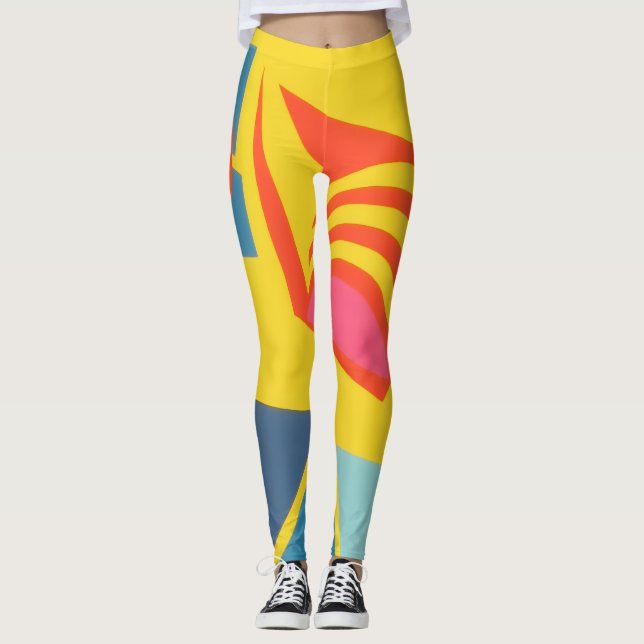 Yellow & Orange Bits ’n Pieces Abstract Leggings (Front)
