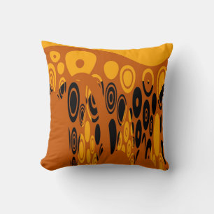 Yellow Orange, Black Abstract Retro Art Deco Throw Pillow