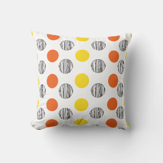 Yellow Orange black scribble dot pattern Throw Pillow