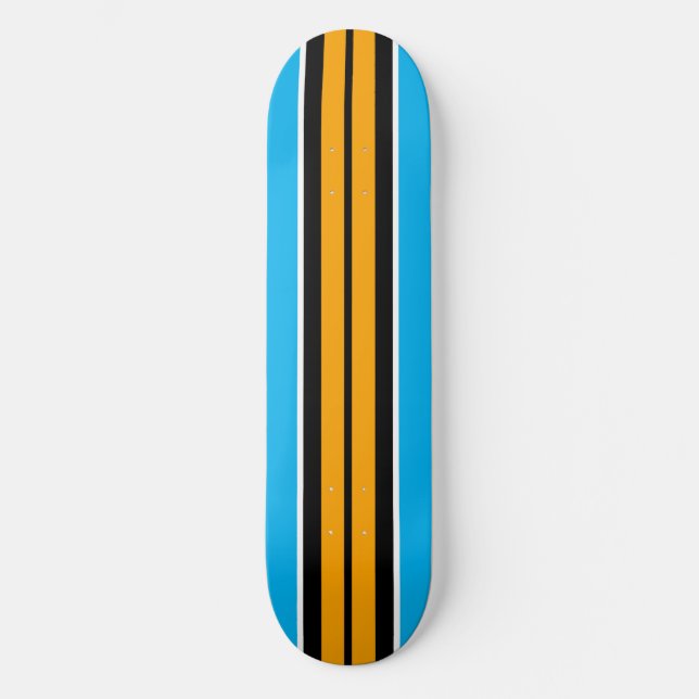 Yellow Orange Black White Sky Blue Racing Stripes  Skateboard (Front)