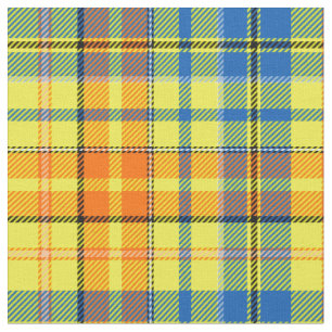 Yellow Orange Blue Plaid Tartan Design Fabric