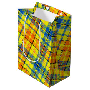 Yellow Orange Blue Plaid Tartan Design  Medium Gift Bag