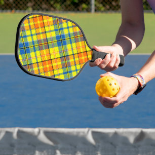 Yellow Orange Blue Plaid Tartan Design Pickleball Paddle