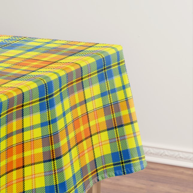Yellow Orange Blue Plaid Tartan Design  Tablecloth (In Situ)