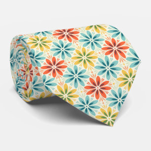 Yellow Orange Blue Summer Flowers Tie