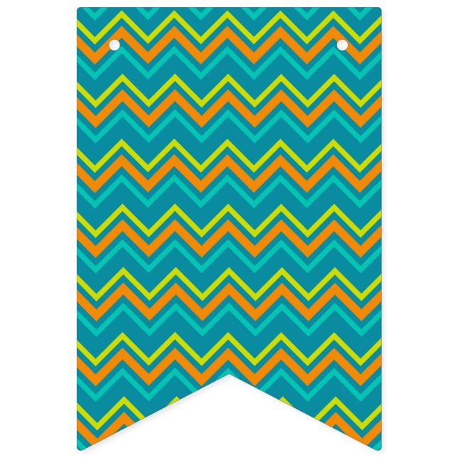 Yellow Orange Blue Zig Zag Line Geometric Dinosaur Bunting Flags (First Flag)