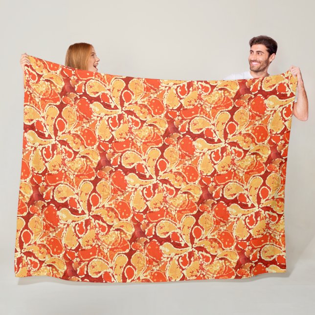 Yellow Orange Bohemian Bali Batik Style Paisley Fleece Blanket (In Situ)