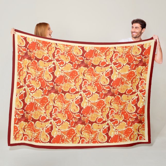 Yellow Orange Bohemian Bali Batik Style Paisley Fleece Blanket (In Situ)
