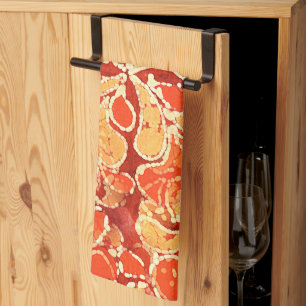 Yellow Orange Bohemian Bali Batik Style Paisley Kitchen Towel
