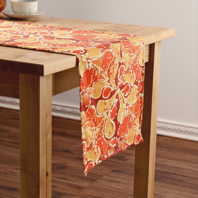 Yellow Orange Bohemian Bali Batik Style Paisley Medium Table Runner (In Situ)
