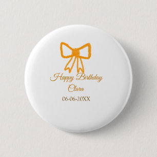 Yellow orange bow watercolor retro happy birthday 2 inch round button