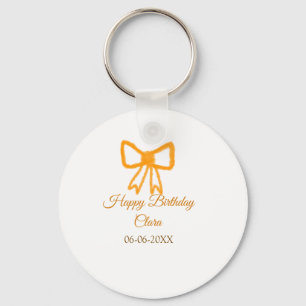 Yellow orange bow watercolor retro happy birthday keychain