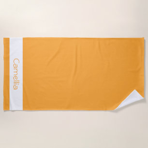 Yellow Orange Bridesmaid Name Calligraphy Elegant Beach Towel