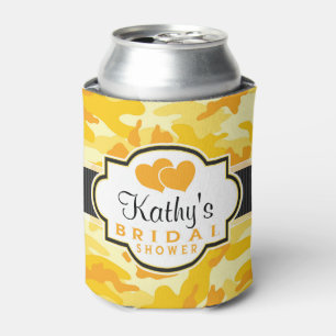 Yellow Orange Camo, Camouflage Bridal Shower Can Cooler