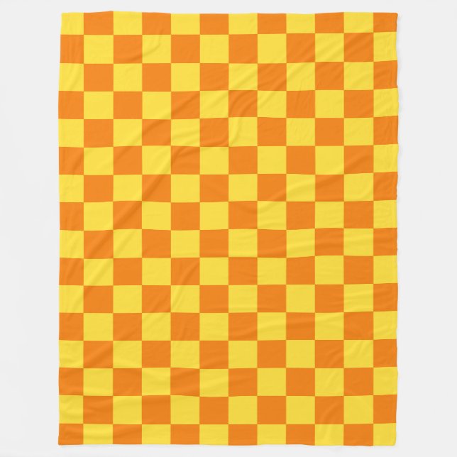 Yellow Orange Chequerboard Chequered Checked Check Fleece Blanket (Front)
