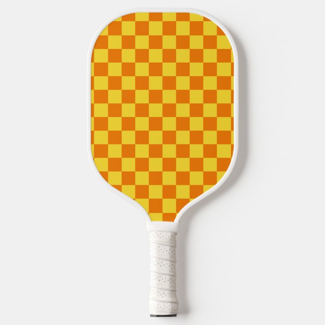 Yellow Orange Chequerboard Chequered Checked Check Pickleball Paddle (Front)