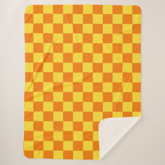 Yellow Orange Chequerboard Chequered Checked Check Sherpa Blanket