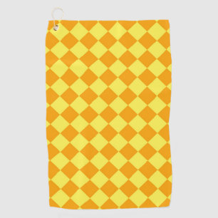 Yellow Orange Chequered Diamond Pattern Golf Towel