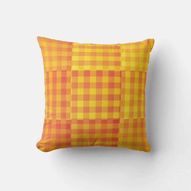 Yellow Orange Chequered Patchwork Pattern Throw Pillow (Front)