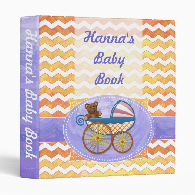 Yellow, Orange Chevron Pram Custom Baby Book Binder (Front/Spine)