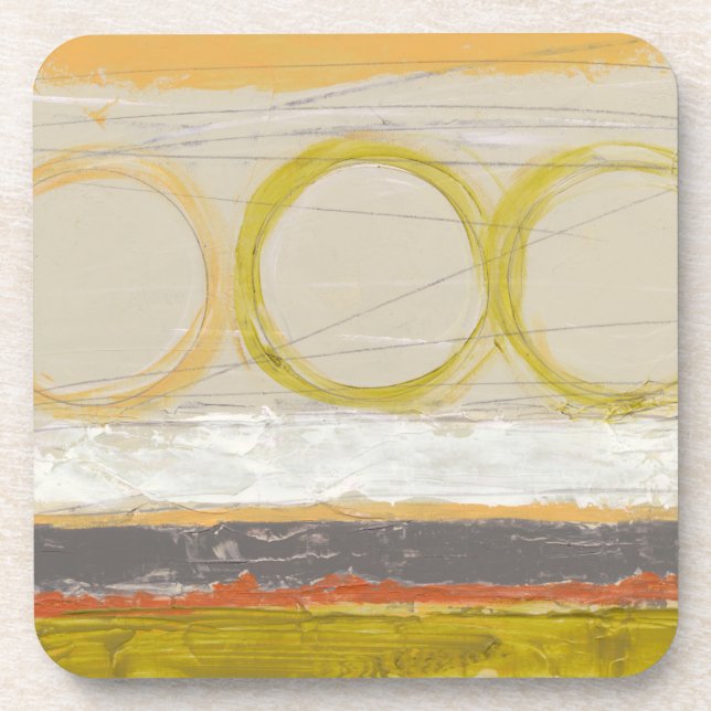 Yellow & Orange Circles on Multicolored Background Coaster (Front)