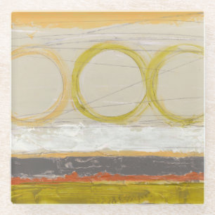 Yellow & Orange Circles on Multicolored Background Glass Coaster
