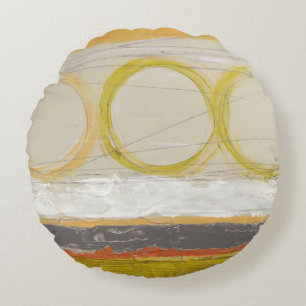 Yellow & Orange Circles on Multicolored Background Round Pillow