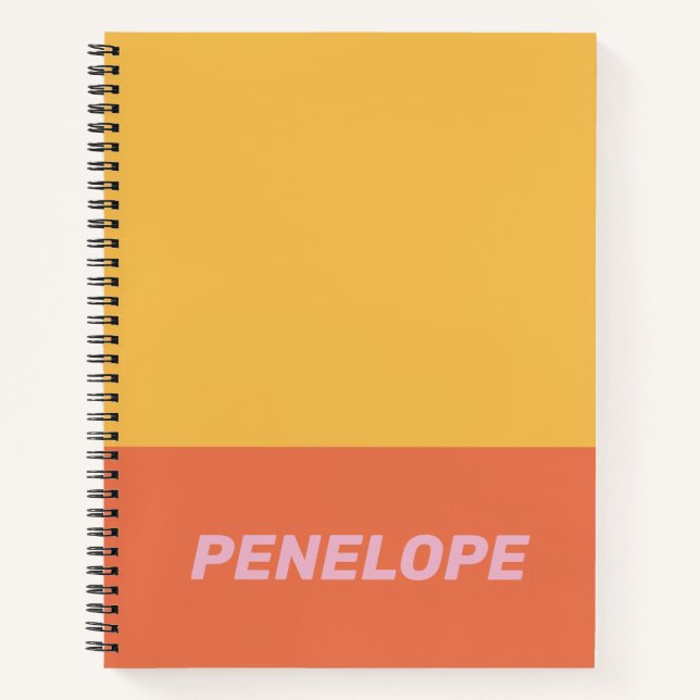 Yellow Orange Colour Block Modern Personalized Nam Notebook (Front)