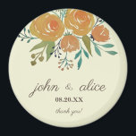 Yellow Orange, Cream and Brown Floral Wedding Magnet<br><div class="desc">This is a classic and elegant wedding magnet designed with yellow orange roses and peonies,  botanical and eucalyptus leaves in a cream yellow background. A thank you gift for your guests.</div>