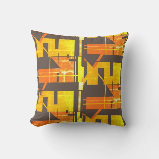 Yellow Orange Dark Brown Patterned Large Tiles  Throw Pillow (Front)