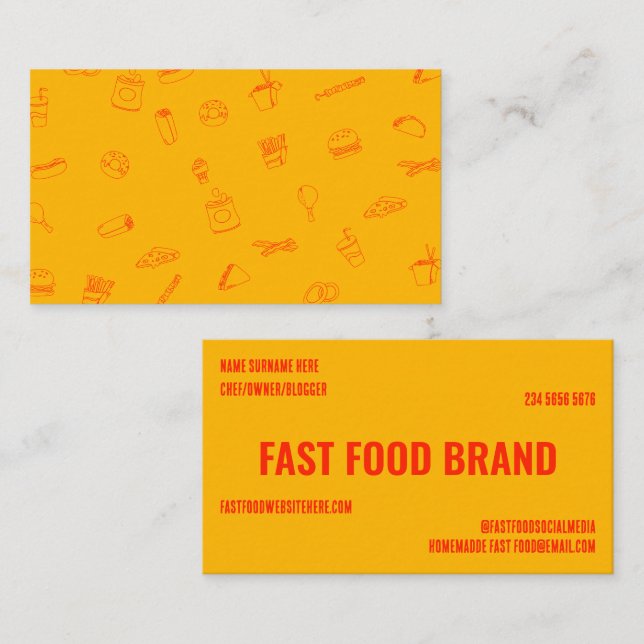 Yellow Orange Fast Food Burger Restaurant Business Card (Front/Back)