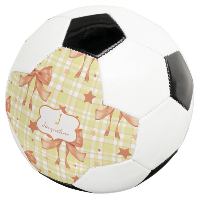 Yellow Orange Feminine Coquette Bows Soccer Ball (Three Quarter)