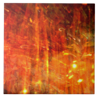 Yellow Orange Flames Fiery Abstract Art Tile