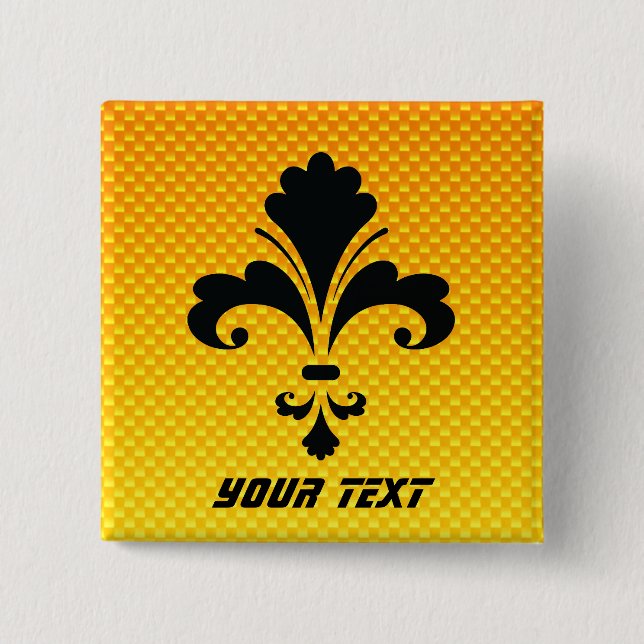 Yellow Orange Fleur de lis 2 Inch Square Button (Front)