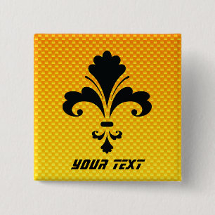 Yellow Orange Fleur de lis 2 Inch Square Button