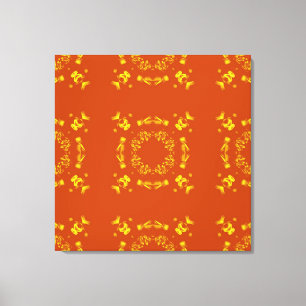 Yellow, Orange Floral Damasks Retro Pattern Canvas Print