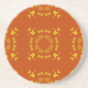 Yellow, Orange Floral Damasks Retro Pattern Coaster