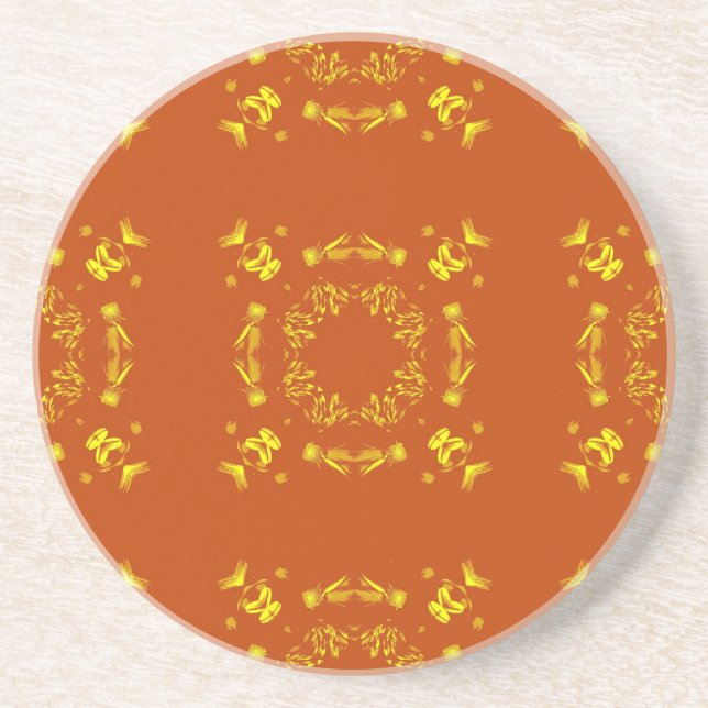 Yellow, Orange Floral Damasks Retro Pattern Coaster (Front)