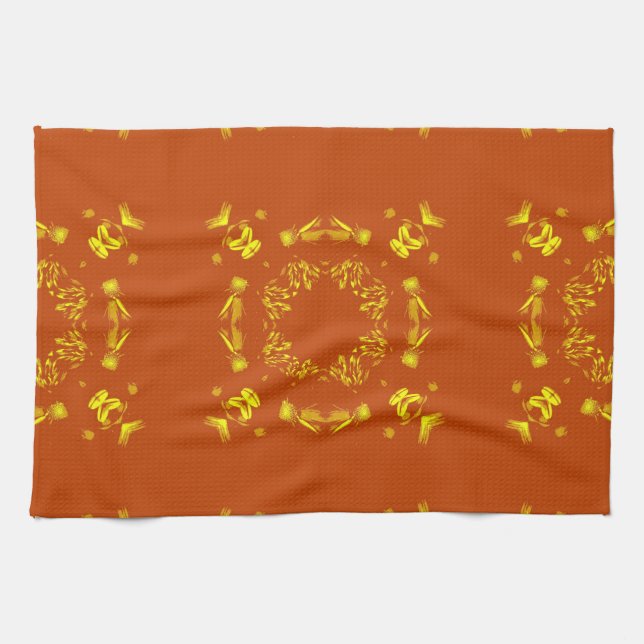 Yellow, Orange Floral Damasks Retro Pattern Kitchen Towel (Horizontal)