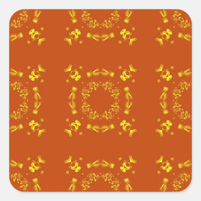 Yellow, Orange Floral Damasks Retro Pattern Square Sticker (Front)